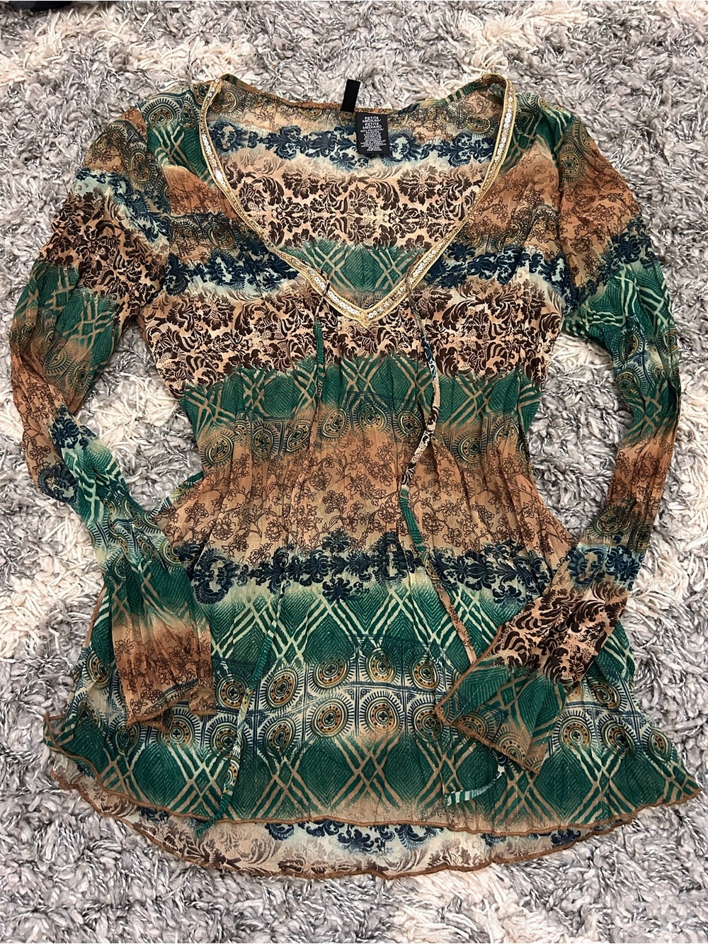 Boho slightly sheer patterned flowy top